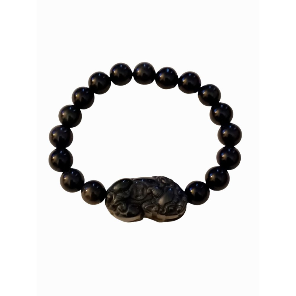 Buddha Power Natural Obsidian Pixiu Wealth And Protection Bracelet Unisex NWT